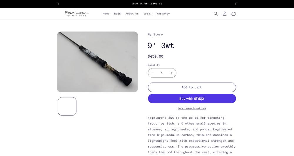 Live 9 foot 3 weight product page, 3 September (top of page)