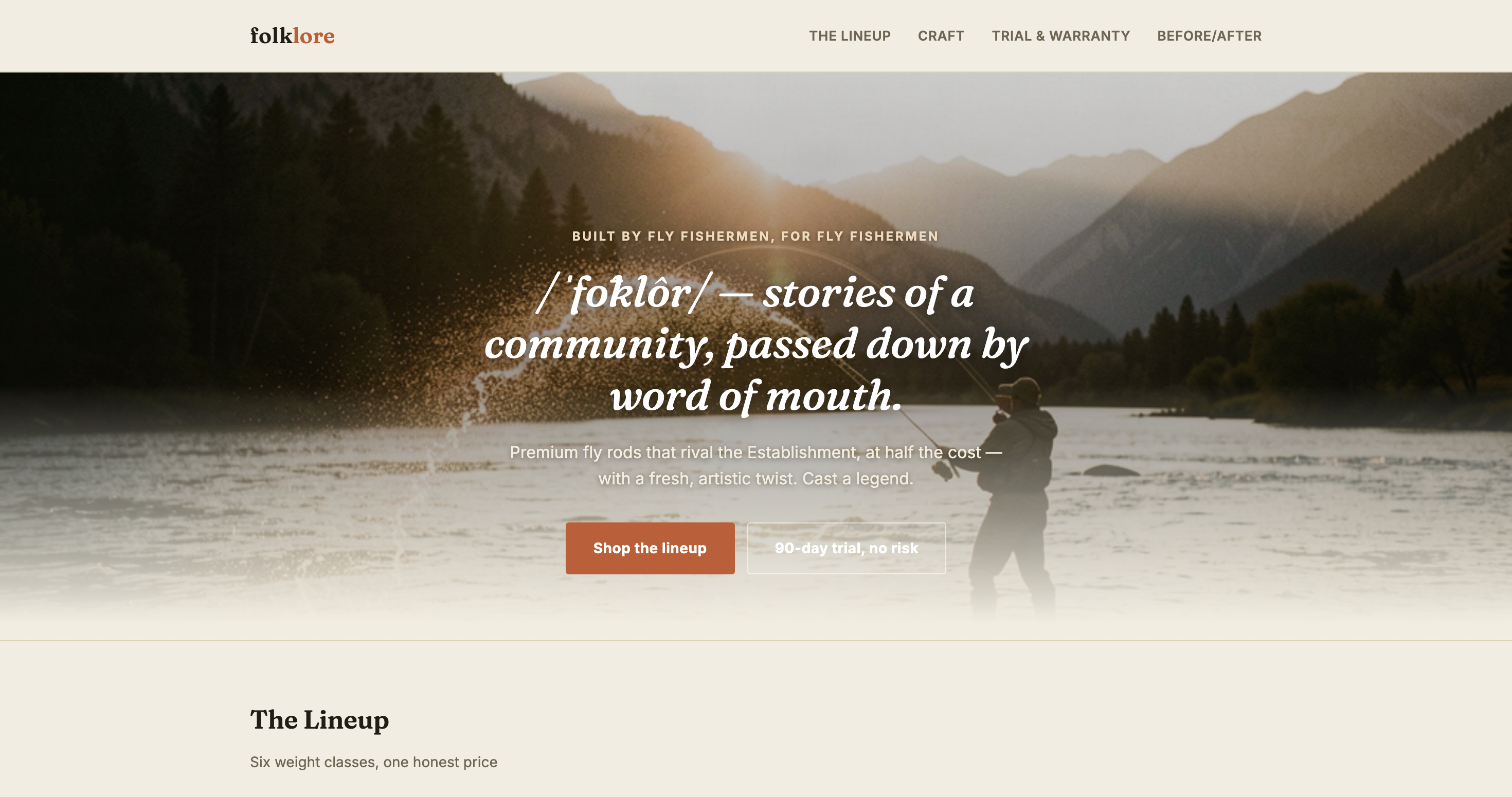 Redesigned Folklore Fly Co homepage