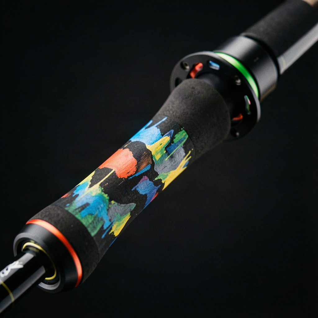 Custom Ed Anderson artwork on a Folklore fly rod grip